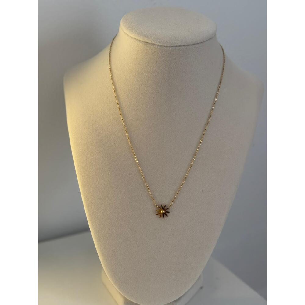 Gold Sun Necklace Stainless Steel Minimalist Starburst Pendant Dainty - Picture 3 of 6